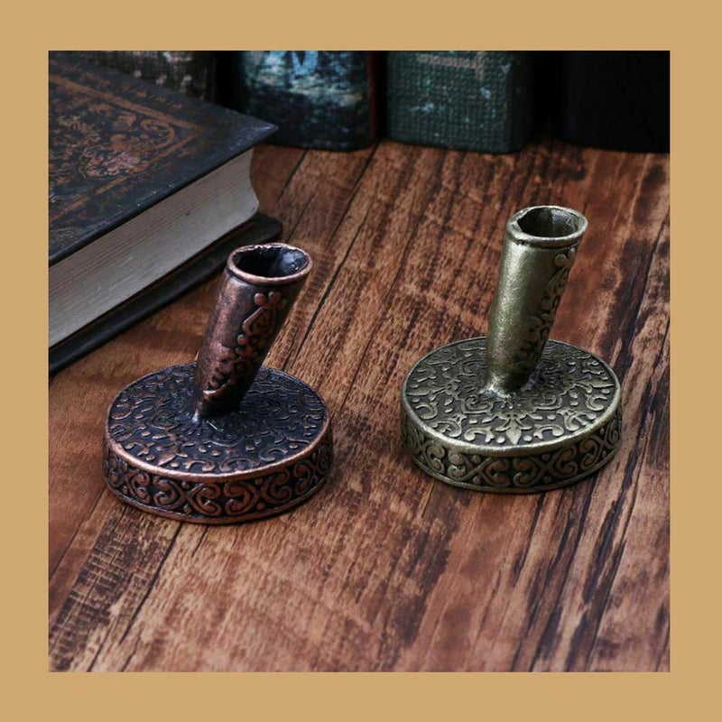 Acxico 1Pcs Vintage Round Metal Insertion Pen Holder Feather Quill Dip Pens Base for School Office Supplies Student Gift - Image 2
